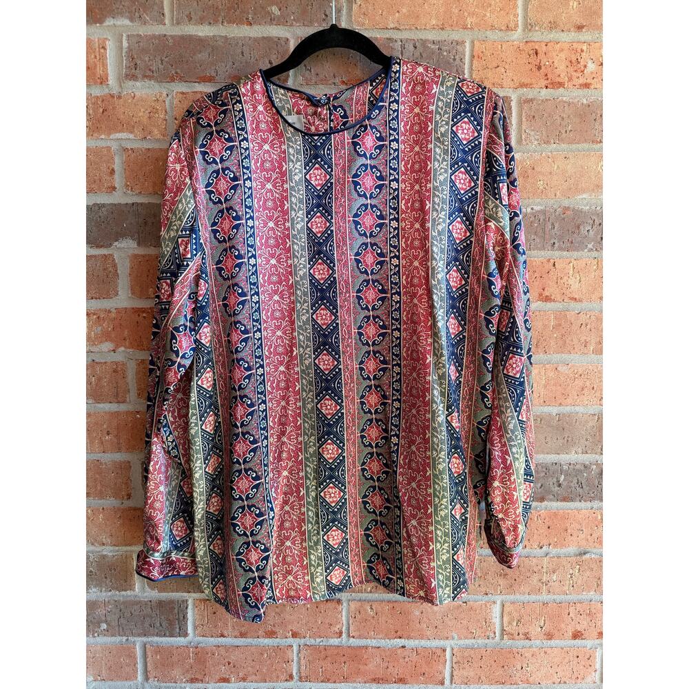 Vintage Atrium Women's Multicolor Geometric Long Sleeve Blouse Tops Size 14/16 - Picture 2 of 4